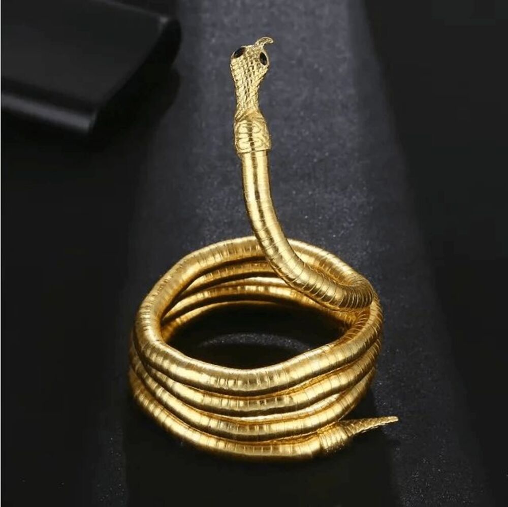 NWOT Gold Articulating Snake Bracelet Necklace Armband Egyptian Festival 35in Ha